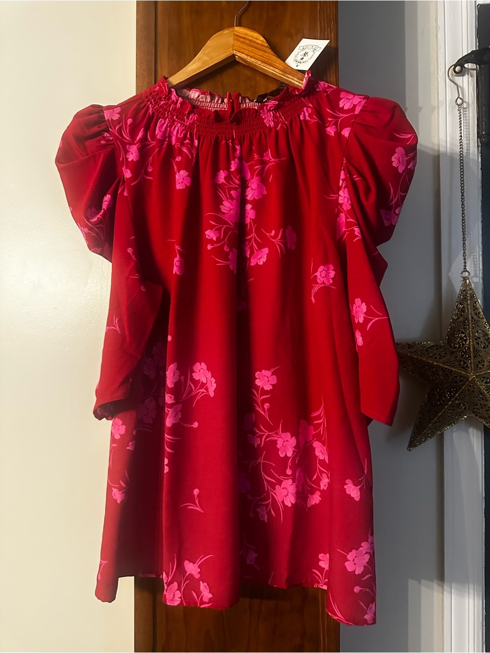 Sugar Red Top with Pink Floral Print
